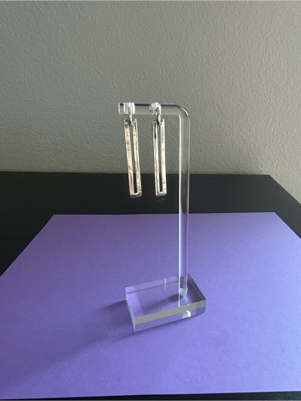 Sterling Silver Long Open Bar Dangle Earrings on post – Modern Minimalist Simple